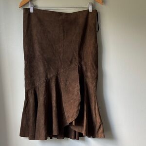 Vintage 80s Ralph Lauren Suede Skirt Mermaid Asymmetric Southwest Brown size 10